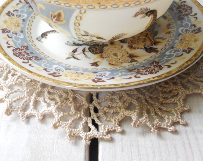 7 inch Doily, Beige Crochet Doily, Ecru Small Coaster, Handmade Gift for Her, Beige Table Decoration, Cream Crochet Table Setting