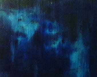 Blue Abstract Hand-Painted Wall Art- 36" x24". Title: Mystic Coast