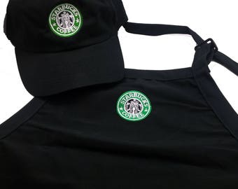 Black Starbucks Halloween costume barista apron and hat set,both adjust one size fit all