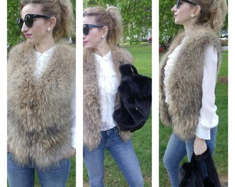 Fox fur gilet, waistcoat or vest. Golden, honey fox fur. upcycled into a unique gilet/vest.