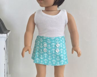Scooter/Skort fits American Girl, Madame Alexander, Gotz, Girl doll shorts, Nautical doll skirt, fits like American Girl doll clothes