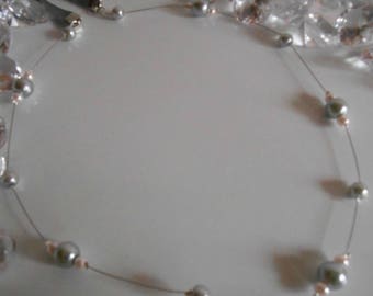 Simple and elegant bridal headband pearls pink and gray