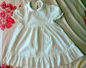 Vintage dress, dress, white, polka dots, sewing,embroidery,flowers,white,1980,blue,sundress,T-shirt,