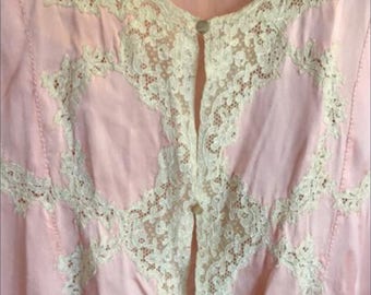 Old silk " liseuse " - bedjacket- 1920 , France, Paris. Old pink colour