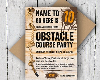Obstacle Course Invitation, Assault Course Invitation, Muddy Party, Paintballing, Activity Party, Birthday Invite, Digital Party Invitation
