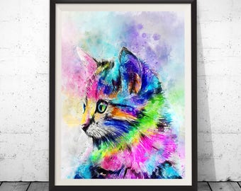 Cat art, cat print, cat painting, cat poster, cat wall decor, animal art, watercolor cat, nursery wall art, watercolor animal, animal print