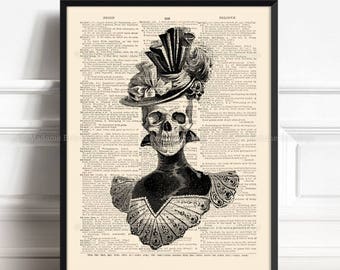 Skull Retro, Victorian Skull , Sister Gift, Dark Goth Gift, Skull Painting, Funny Dorm Poster, Human Anatomy Poster, Book Pages Poster 048