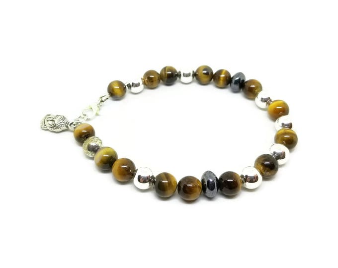 Tiger's Eye Gemstone Mala Bracelet, Gemstone and Silver Bracelet, Unisex Bracelet, Gift for Him Gift for Her, Unique Birthday Gift