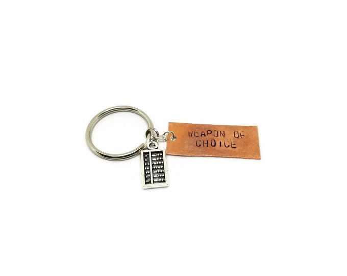 Weapon of Choice Hand Stamped Copper Key Chain, Abacus Charm Keychain, Math Gift, Gift for Nerd, Mathlete Keychain, Unique Birthday Gift