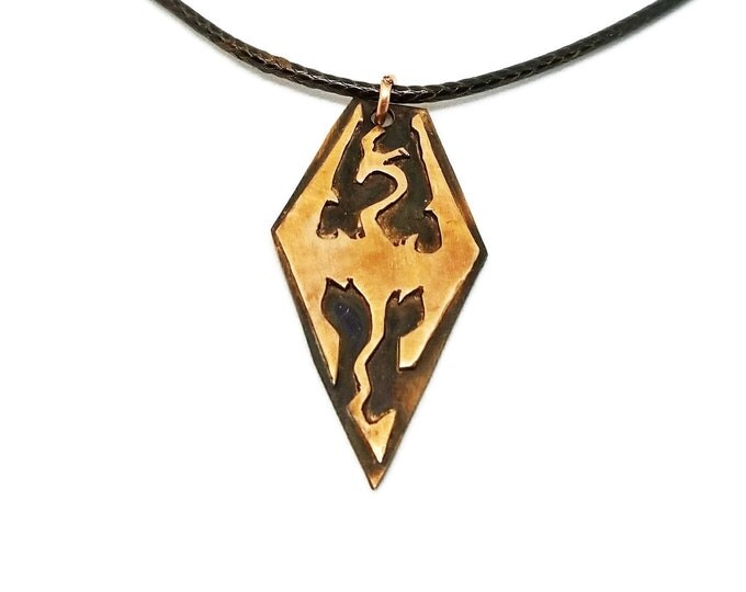 Copper Dragon Pendant, Skyrim Inspired Necklace, Elder Scrolls Jewelry, Fantasy Jewelry for Him, Unique Birthday Gift, Unisex Necklace