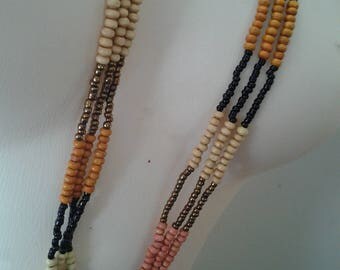 Multi Strand Wood Beaded Necklace - 80's