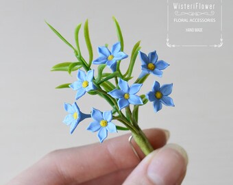 Flower for hair Woodland hair pin Blue flower gift for her Bridal accessories Summer Hair piece for women Boho photo prop Rustic wedding