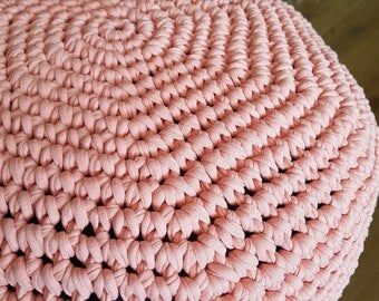 Pale Coral, denim blue Hand Crochet Pouf Ottoman-Footstool-Floor Cushion-Nursery Decor-Kids Furniture- Floor Chair-Bean Bag Chair