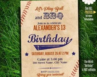 Baseball Birthday invitation, Printable invite, game party, Instant download Self Editable PDF File A286