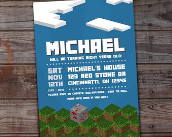 Mine Themed Invitation, Mine Themed Birthday, Mine Craft Themed Birthday Invitation