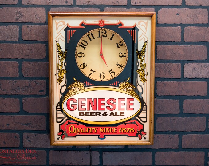 Genesee Beer & Ale Illuminated Clock | Lighted Clock Mirror | Vintage Breweriana