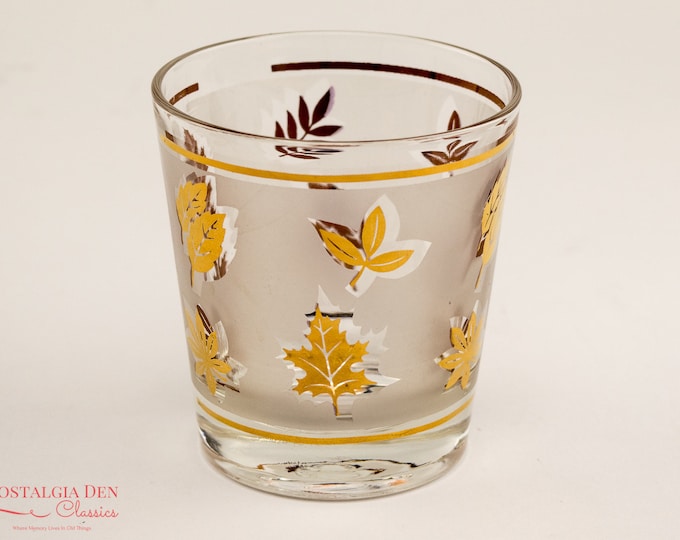 MCM Libbey Golden Foliage | Gold Leaf Frosted Glasses | Vintage Hostess 6 Oz Old Fashioned Glasses | Set of 4