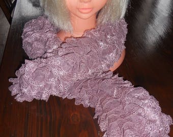 scarf has ruffle lace old rose