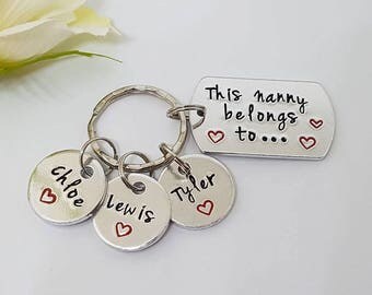 Nanny Keyring, Hand Stamped Personalised Keyring Keychain, This Nanny Belongs To, Grandma, Granny, Grandmother Gift, Mother's Day Gift