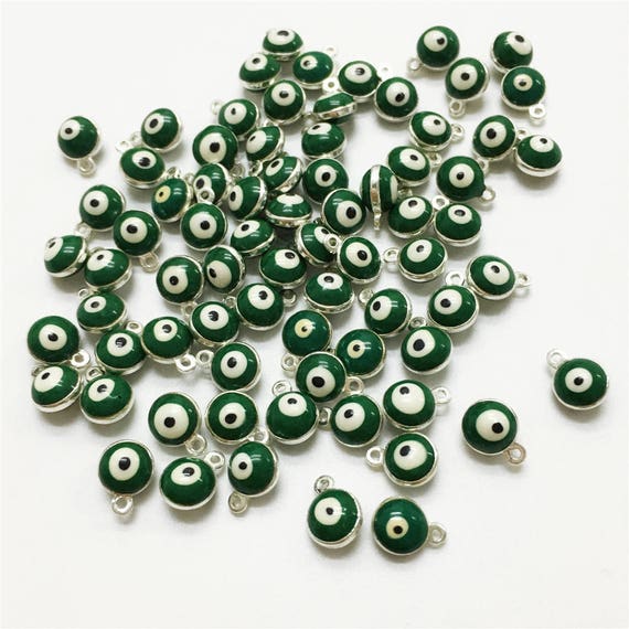 20pcs Dark Green Evil Eye Charms Silver Palted Evil Eye