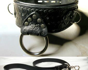 Leather BDSM Collar & Leash Set/Mature/Fetish/Locking Slave Collar/ Slave leash/BDSM Bondage/Bondage Gear/Bondage Set/Submissive/Handmade
