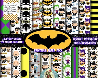 BATMAN, Batman Birthday, The Joker, Scrapbook Paper, Digital Paper Commercial Use, Batman and Robin, Instant Download, Scrapbook Pages