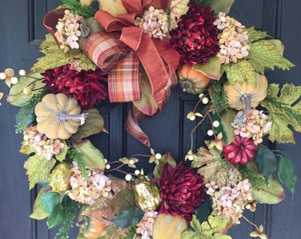 Fall Wreath, Autumn Wreath, Thanksgiving Wreath, Front Door Wreath