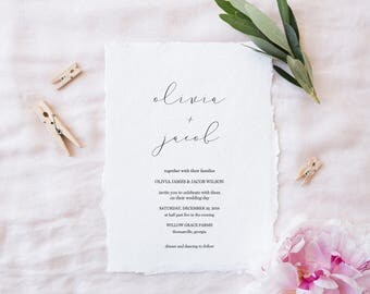 Wedding Invitations, Printable Wedding Invitations, Calligraphy Wedding Invitations, Minimal Wedding Invitation, DIY Wedding Invitations
