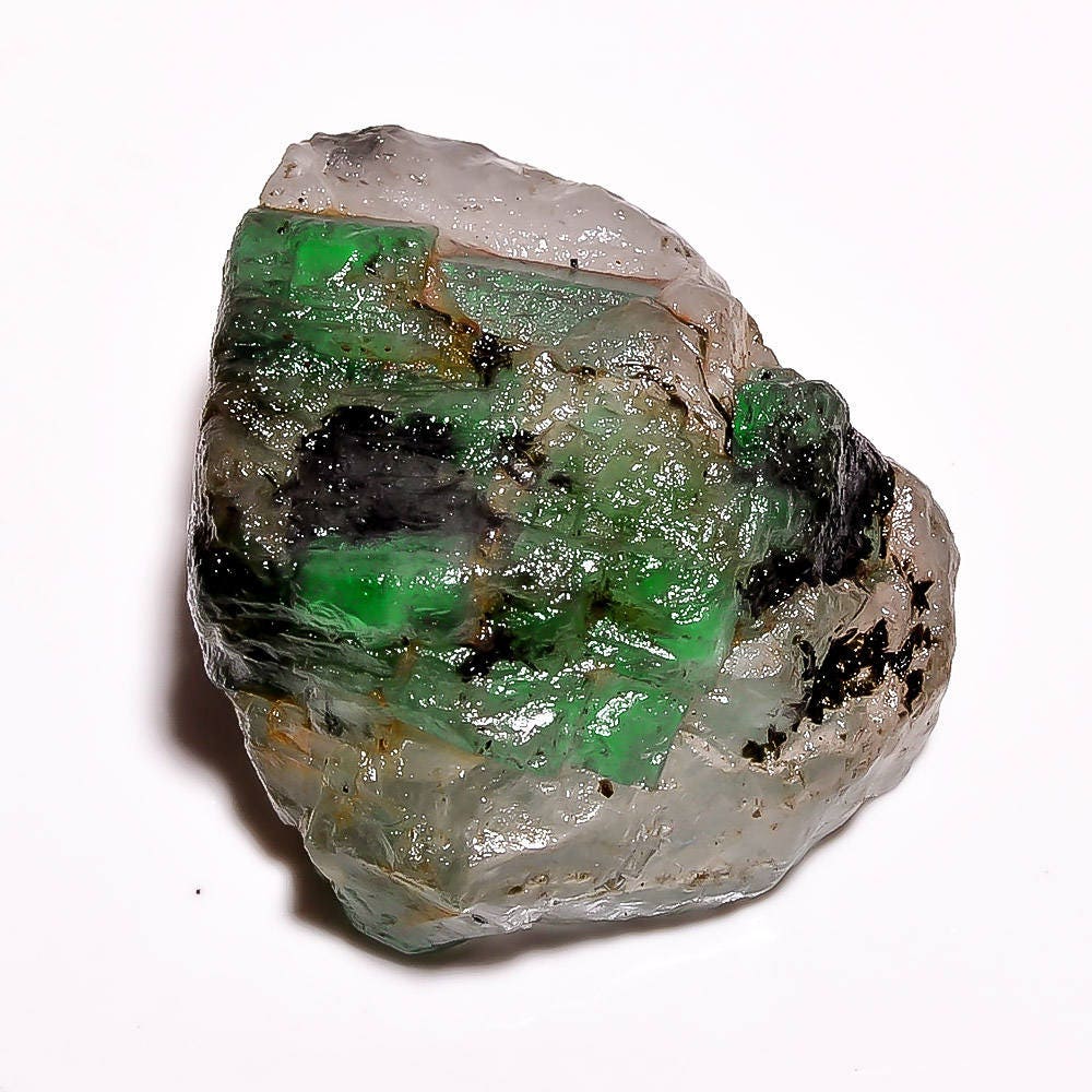 Raw Emerald Crystal in Quartz Matrix AAA Grade Piece // Heart