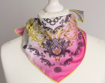 vintage Small scarf, retro square scarf, silk scarf women scarf shawl 52cm / 21" oriental floral pink gray gold