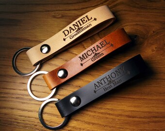 Groomsmen Gift Personalized Leather Keychain, Strong Leather Keychains - Black Matte - Brown - Natural Tan