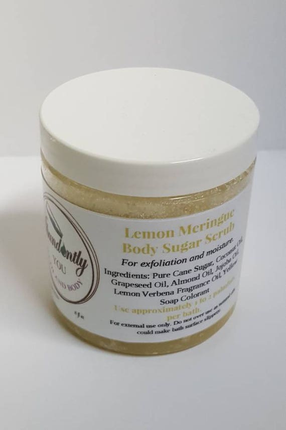Lemon Meringue Sugar Scrub 8oz | Natural Body Scrub | Vegan Exfoliating | Hydrating Shower Scrub | Body Polish