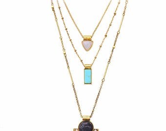 Oasis Gold Layered Natural Stone & Crystal Necklace