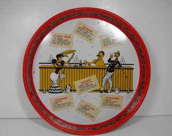13" Round Barware Tray w/Drink Recipes