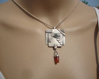 Vintage Artistan Artist Sterling Silver 925 Modernist Pendant Necklace 73117Y
