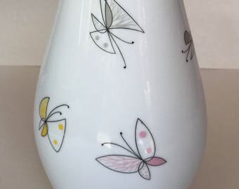 Beautiful Thomas Germany Porcelain Fishmouth Vase Butterfly decor