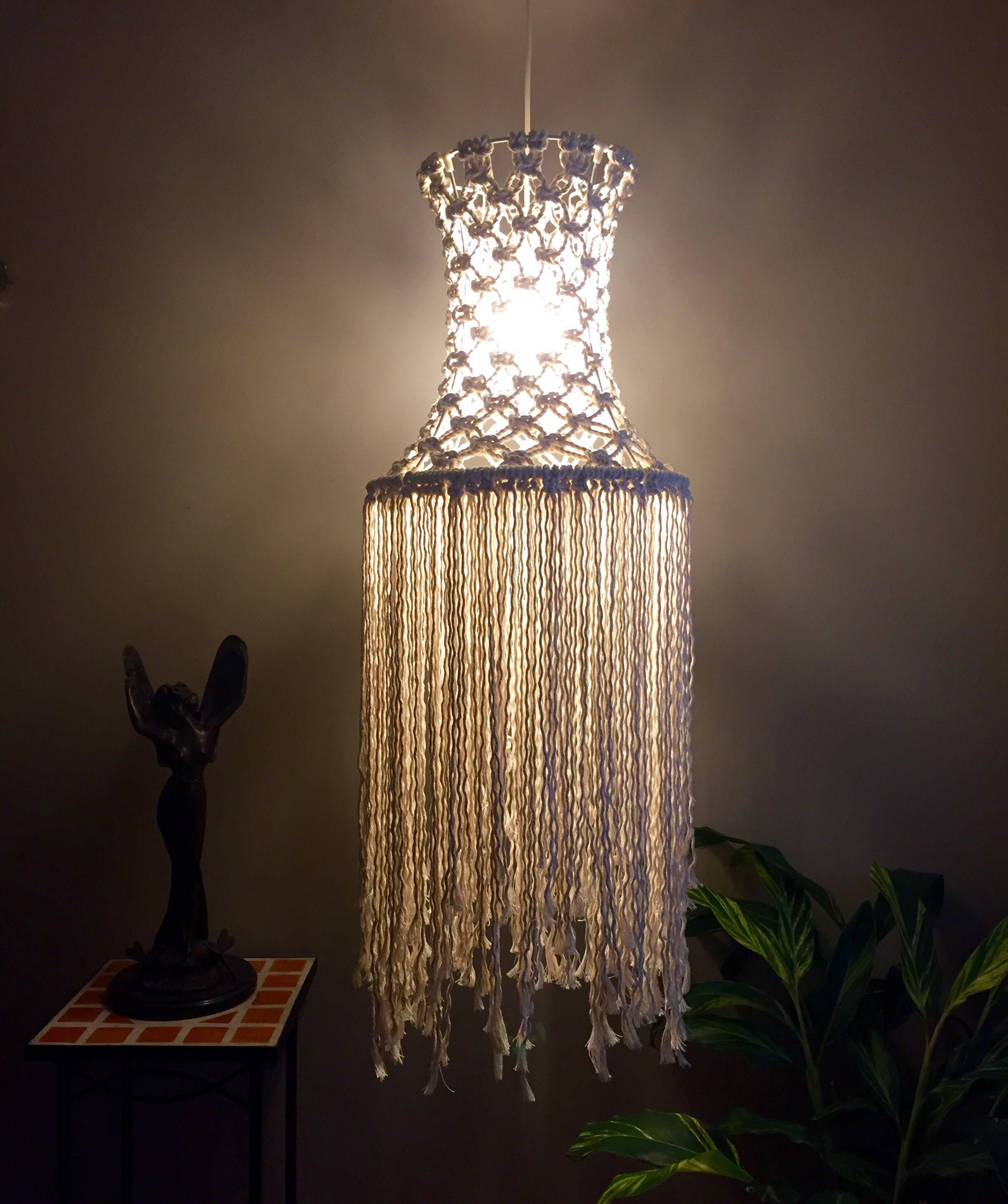 Macramé Swag Lamp Long Fringe Light Pendant Boho