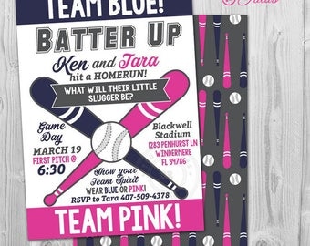 Baseball Gender Reveal Invitation Sports Batter Up Gender Reveal Invite Template Baby Shower Gender Reveal Invitation Team Pink or Team Blue