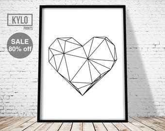 Geometric Heart Print, Printable Art, Digital Print, Wall Art, Home Decor, Modern Decor, Scandinavian Poster, Geometric Art Printable, Love