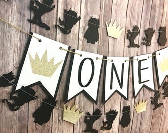 Where the Wild Things Are inspired One Banner, Highchair Banner, First Birthday, One Banner, Photo Prop
