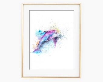 Dolphin Sea Life Art, Dolphin Watercolor Print, Dolphin Painting, Dolphin Art, Dolphin Wall Art, Dolphin Watercolor, Sea Life Art Print