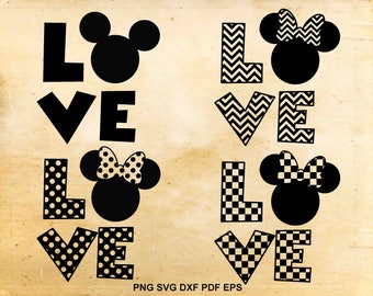 Love Disney svg, Mickey mouse, Minnie mouse, Minnie ears svg, Cut files for Cricut, Svg files for Silhouette Cameo, eps png dxf svg pdf