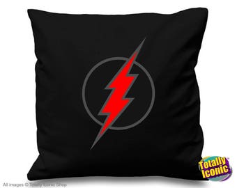 Black Flash Retro logo Emblem Pillow Cushion Cover- Inspired by the CW TV series - Barry Allen, zoom, reverse flash, star labs, dc inspired