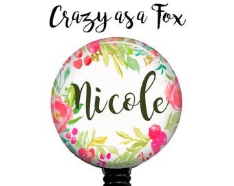 Watercolor Floral personalized Retractable Badge Holder, Personalized Badge Reel, Personalized Nurses Badge Reel, ID Badge Reel