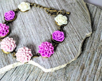 Lavendar flower Bracelet for Bridesmaid- lavendar and lilac wedding - Everyday Bracelet - Bridesmaid Gift - Purple - lavendar lilac wedding