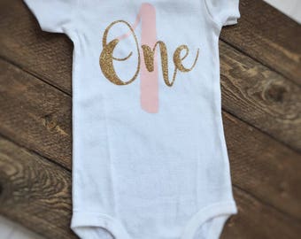 First Birthday onesie, baby girl birthday onesie, one onesie, glitter onesie
