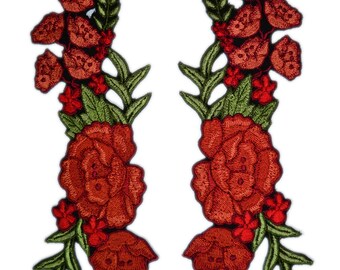 Iron On Flower Patch, 2 PCS. Mirror Floral Patches , Red Flower Applique ,Iron on Applique Patches, Various sizes and colors