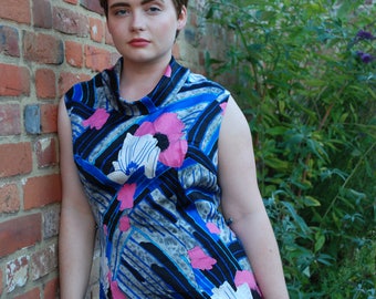 Vintage 1960s Mad Men Style Bold Print Maxi Dress Size 14-16