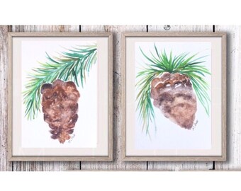 Original watercolor, Fall artwork, Christmas Print, Original painting, Nature art, matching art, fall illustration, Christmas art, pinecone