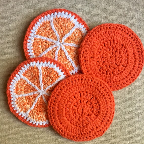 Crochet Fruit Coasters: Orange Slices Set of Four Ready to